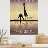 Zuid-Afrika, Giraffe, oud reizen Poster (Keuken)