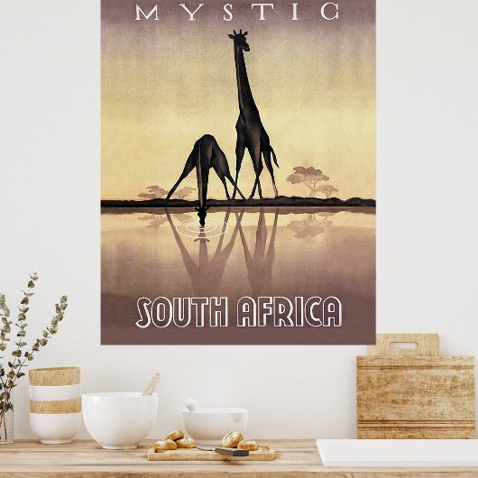 Zuid-Afrika, Giraffe, oud reizen Poster (Keuken)