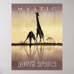 Zuid-Afrika, Giraffe, vintage reis Poster