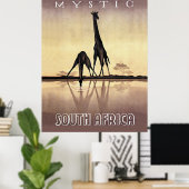 Zuid-Afrika, Giraffe, vintage reis Poster (Thuiskantoor)