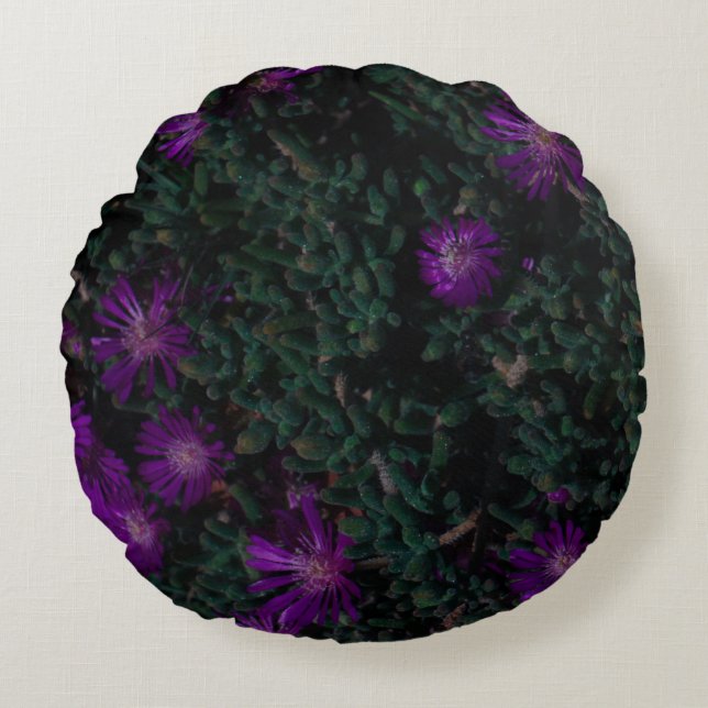 Zuid-Afrika Groene Paarse Succulente Bloemen Rond Kussen (Voorkant)