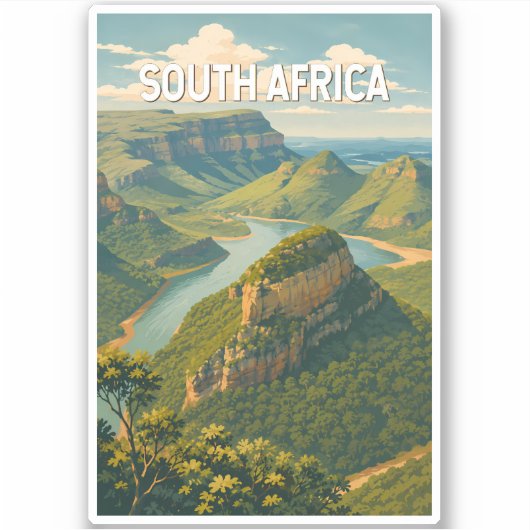 Zuid-Afrika Illustratie Reis Kunst Vintage Sticker (Voorkant)