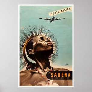 Zuid-Afrika Kunst Sabena Reisprint Afrikaanse Stam Poster