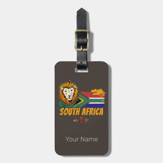 Zuid-Afrika  Leeuwenvlag Safari Souvenir Bagagelabel (Voorkant verticaal)