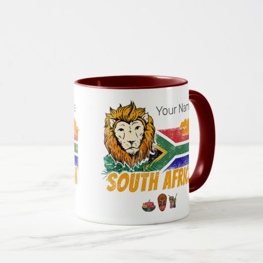 Zuid-Afrika Leeuwenvlag Safari Souvenir Mok (Voorkant rechts)