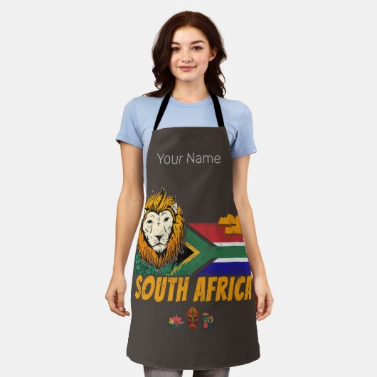 Zuid-Afrika Leeuwenvlag Safari Souvenir Schort (Gedragen)
