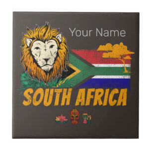 Zuid-Afrika  Leeuwenvlag Safari Souvenir Tegeltje