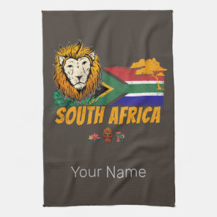 Zuid-Afrika  Leeuwenvlag Safari Souvenir Theedoek