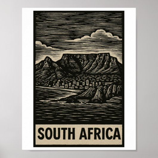 Zuid-Afrika Linocut-stijl Poster (Voorkant)