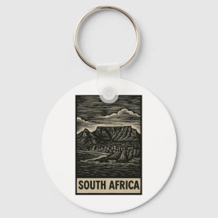 Zuid-Afrika Linocut-stijl Sleutelhanger