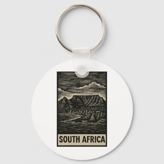 Zuid-Afrika Linocut-stijl Sleutelhanger (Voorkant)