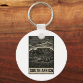 Zuid-Afrika Linocut-stijl Sleutelhanger (Voorkant)