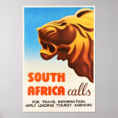 Zuid-Afrika Lion Vintage Travel Poster (Voorkant)