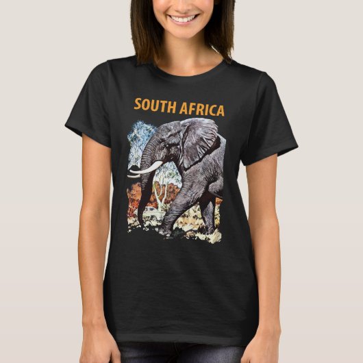 Zuid-Afrika Olifant Reis Retro Zwarte T-shirt (Voorkant)