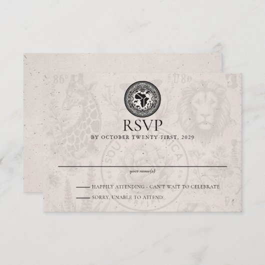 Zuid-Afrika Paspoort bruiloft RSVP Kaartje (Voorkant / Achterkant)