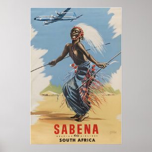 Zuid-Afrika Poster Sabena Reis Print Afrikaanse Ar