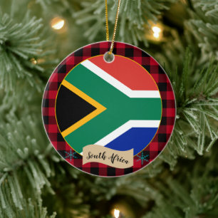 Zuid-Afrika, Rode buffels en Afrikaanse vlag Keramisch Ornament