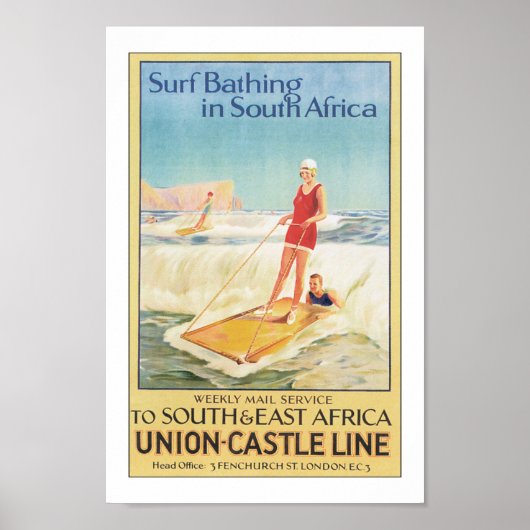 Zuid-Afrika Surfing Travel Poster Print (Voorkant)