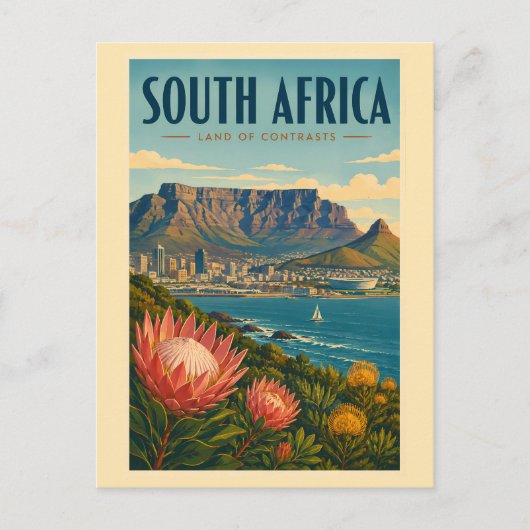 Zuid-Afrika Tafelberg Illustratie Reizen Briefkaart (Voorkant)