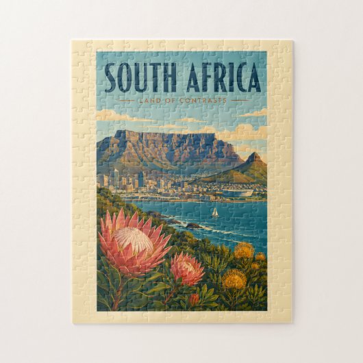 Zuid-Afrika Tafelberg Illustratie Reizen Legpuzzel (Verticaal)