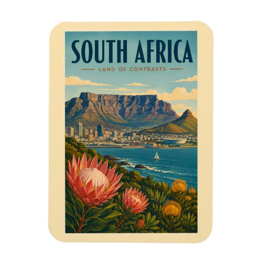 Zuid-Afrika Tafelberg Illustratie Reizen Magneet (Verticaal)