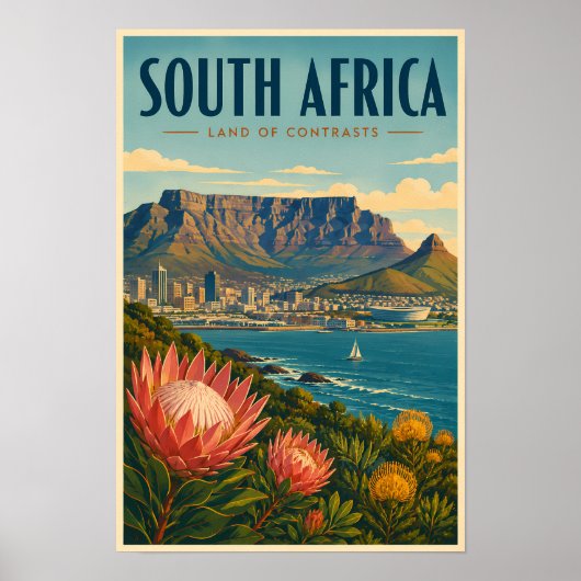 Zuid-Afrika Tafelberg Illustratie Reizen Poster (Voorkant)
