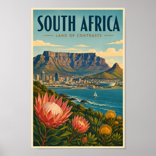 Zuid-Afrika Tafelberg Illustratie Reizen Poster (Voorkant)