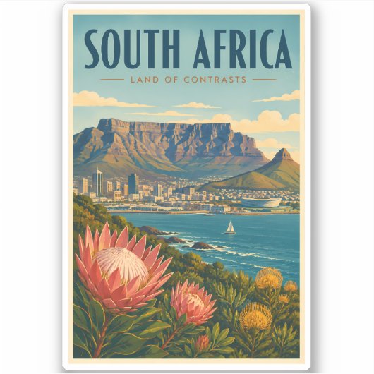 Zuid-Afrika Tafelberg Illustratie Reizen Sticker (Voorkant)