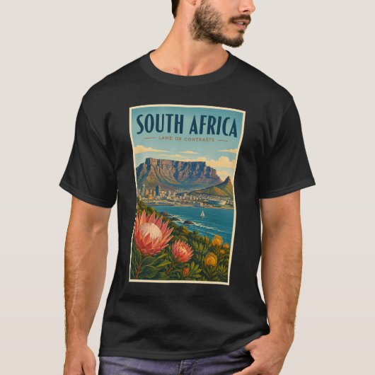 Zuid-Afrika Tafelberg Illustratie Reizen T-shirt (Voorkant)