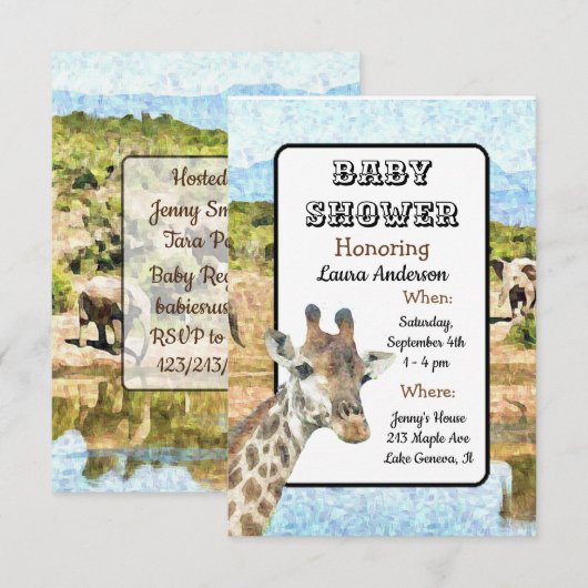 Zuid-Afrika thema Giraffe olifant Baby shower Kaart (Voorkant / Achterkant)