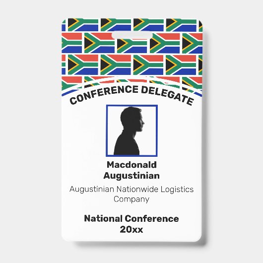 ZUID-AFRIKA VLAG Aangepaste Logo Foto ID Naam Badge (Voorzijde)