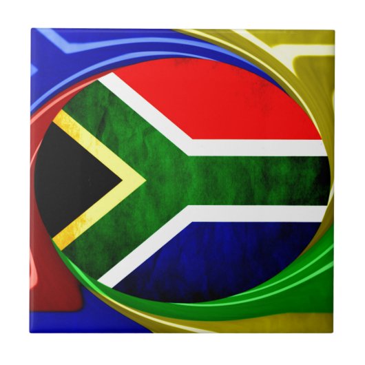 Zuid-Afrika Vlag: Dynamisch Spiraal Motief Tegeltje (Voorkant)