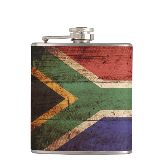 Zuid-Afrika Vlag op oude houten graan Heupfles (Voorkant)