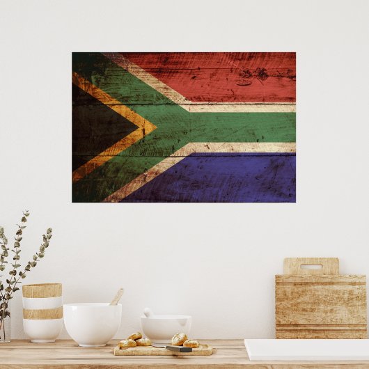 Zuid-Afrika Vlag op oude houten graan Poster (Keuken)