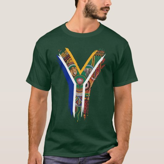 Zuid-Afrika Vlag Wilde Levens Borstel Streek Ontwe T-shirt (Voorkant)