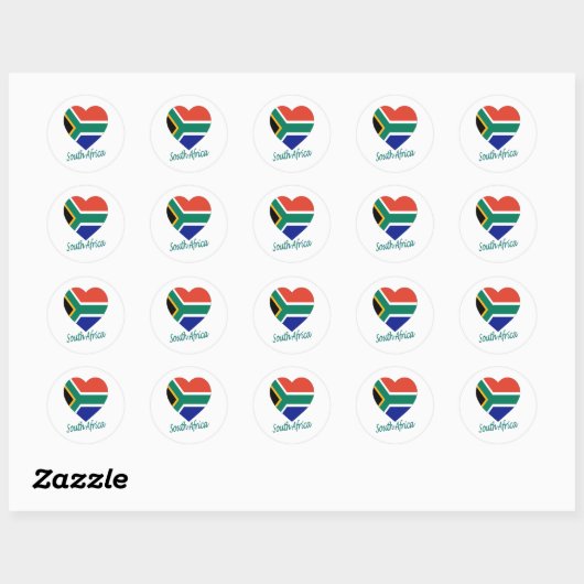 Zuid-Afrika - Vlaggenhart Ronde Sticker (Vel)