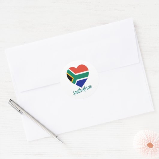 Zuid-Afrika - Vlaggenhart Ronde Sticker (Envelop)