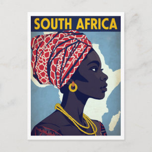 Zuid-Afrika Vrouw Portret Retro Kunst Briefkaart