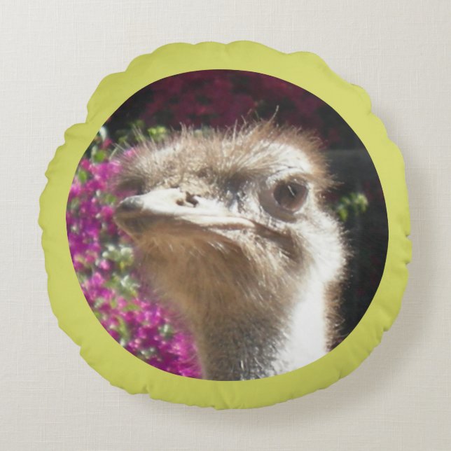 Zuid-Afrikaans Ostrich Face Round Pillow Rond Kussen (Voorkant)