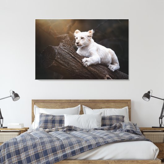 Zuid-Afrikaanse Cute White Lion Cub Canvas Afdruk (Insitu (Slaapkamer))