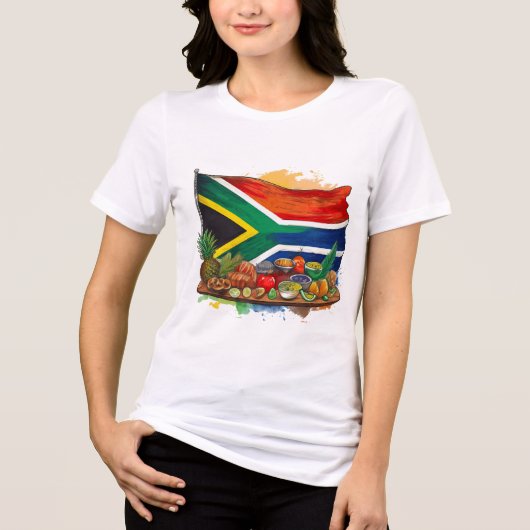 Zuid-Afrikaanse vlag met traditioneel voedsel kuns Tri-Blend Shirt (Voorkant)