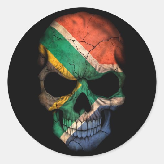 Zuid-Afrikaanse vlag schedel op zwart Ronde Sticker (Voorkant)