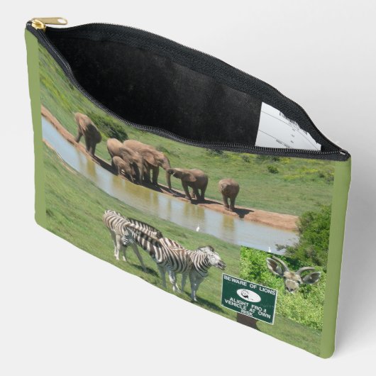 Zuid-Afrikaanse zebra's en leeuwen accessoire tas (Open)