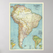 " Zuid-Amerika: 1942 Gedetailleerde kleurige KAART Poster (Voorkant)