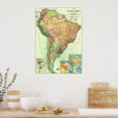 "Zuid-Amerika: Gedetailleerde kaart van 1921 ... Poster (Keuken)