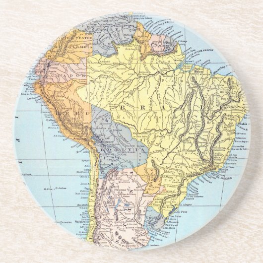 ZUID-AMERIKA: KAART, c1890 Zandsteen Onderzetter (Voorkant)