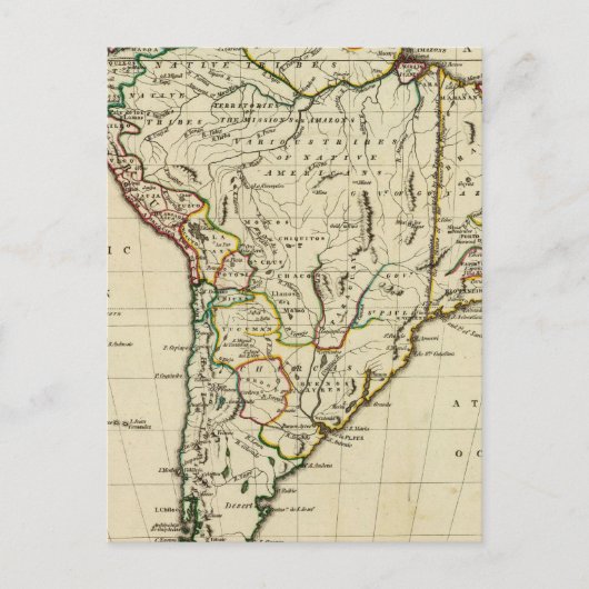 Zuid-Amerika met grenzen Briefkaart (Voorkant)