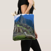 Zuid-Amerika, Peru. Een lama rust op een heuvel Tote Bag (Dichtbij)