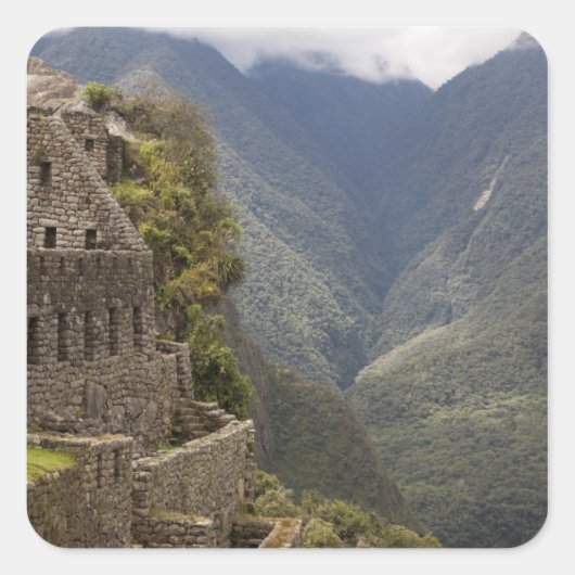 Zuid-Amerika, Peru, Machu Picchu. Stenen ruïnes Vierkante Sticker (Voorkant)
