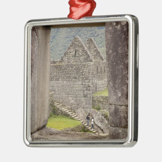 Zuid-Amerika, Peru, Machu Picchu. Twee toeristen Metalen Ornament (Links)